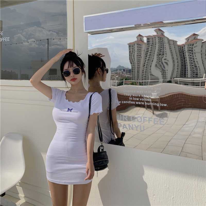 WOMENGAGA Summer Simple Casual Mini Dress Small Woman Slim Korean t shirt es Sexy Women korean 4A5D 210603