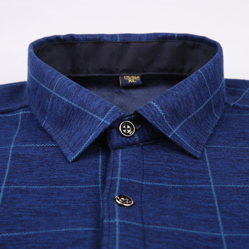 Casual Winter Plaid Warm Men's Shirt Plus Velvet Thick Long Sleeve Comfortable For Cold Weather 210410