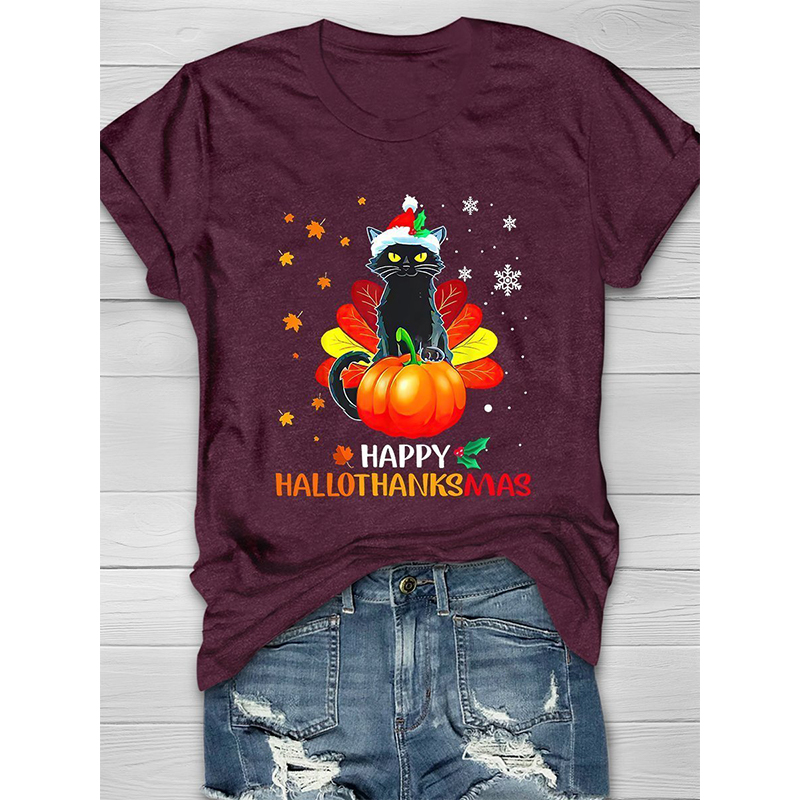 Summer ladies tops T-shirt Christmas black cat print round neck street casual home short-sleeved loose and comfortable, White
Summer ladies tops T-shirt Christmas black cat print round neck street casual home short-sleeved loose and comfortable, White