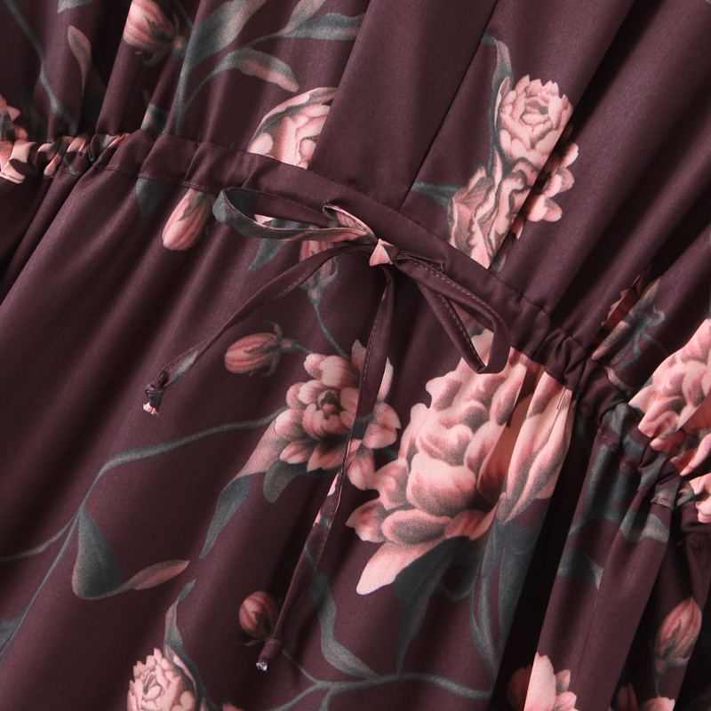 Spring Chic O Neck Dresses Women Fashion Vintage Floral Printed Dress Elegant Ladies Bow Ankle Length Dresses 210520