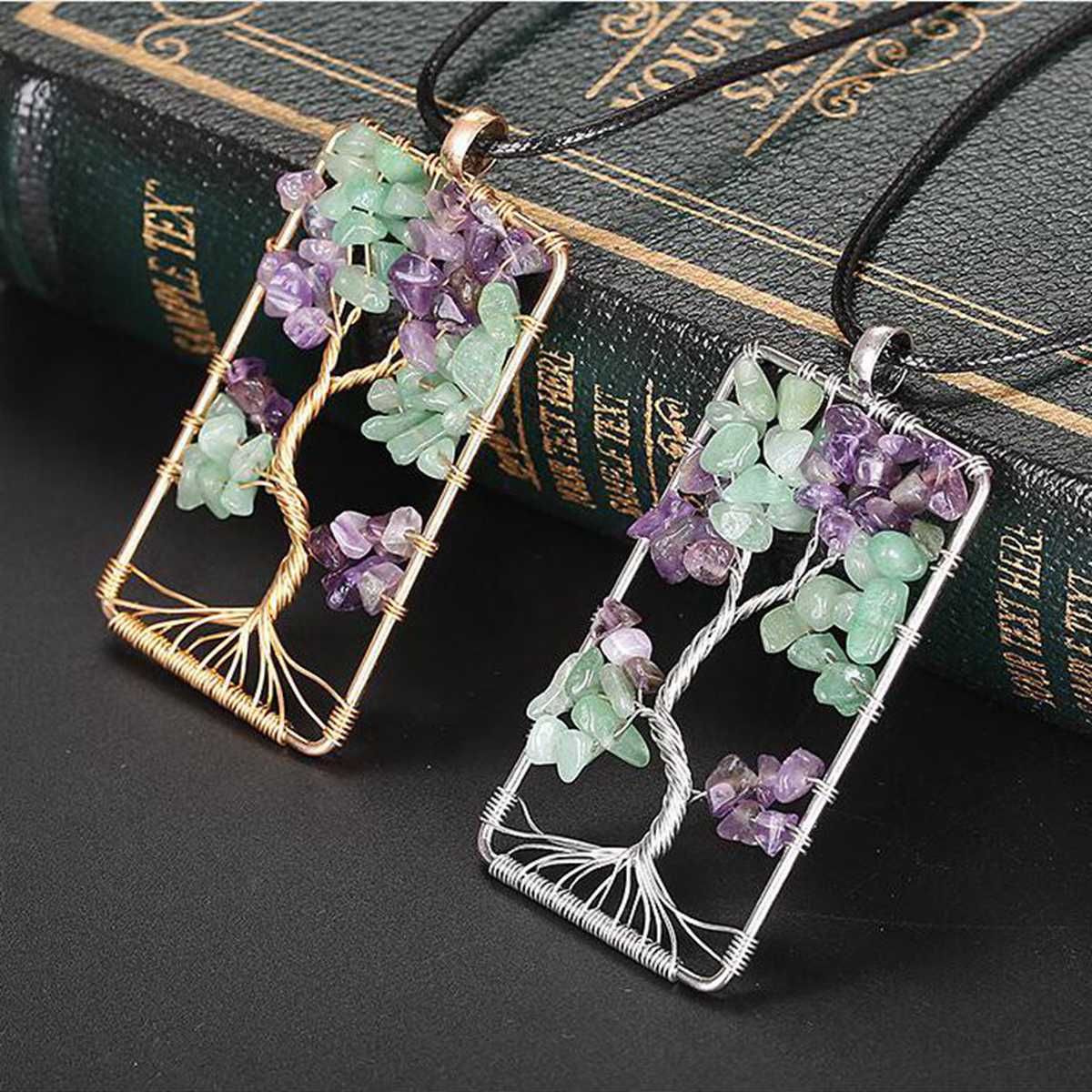 Rectangle winding Tree of Life Pendant Necklace Handmade Amethyst+Green Aventurine Stones Chakra Jewelry for Women and men
Rectangle winding Tree of Life Pendant Necklace Handmade Amethyst+Green Aventurine Stones Chakra Jewelry for Women and men