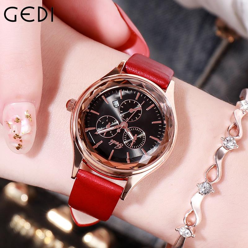Wristwatches GEDI Multi Dial Elegant Women Leather Wristwatch Waterproof Auto Date Casual Lady Quartz Watch Luxury Female Clock, Red
Wristwatches GEDI Multi Dial Elegant Women Leather Wristwatch Waterproof Auto Date Casual Lady Quartz Watch Luxury Female Clock, Red