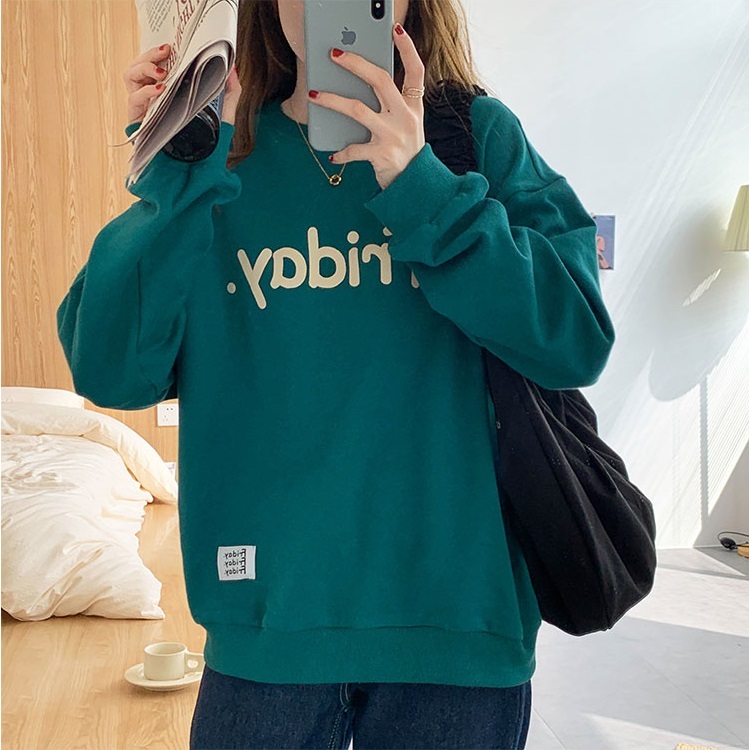 8 colors autumn winter korean style Women warm Sweatshirts Long Sleeve letter thick Sweatshirt Womens pullovers (X1667) 210423