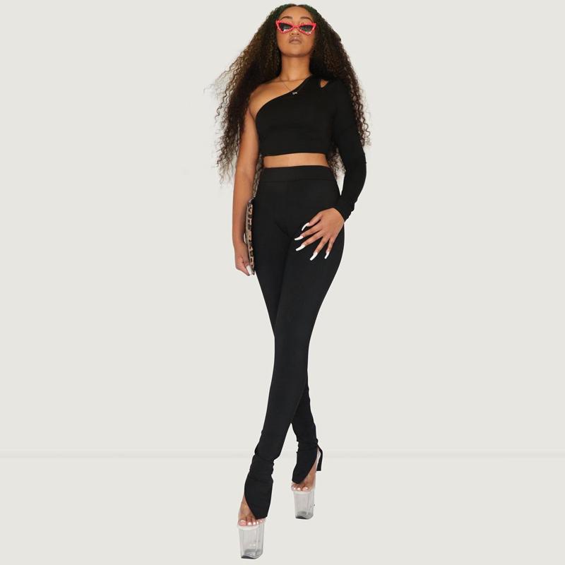 Long Sleeve One-Shoulder Hollow Out Cut Solid Tshirt Top Leggings 2 Pieces Set Autumn Winter Women Tracksuit Women's Tracksuits
