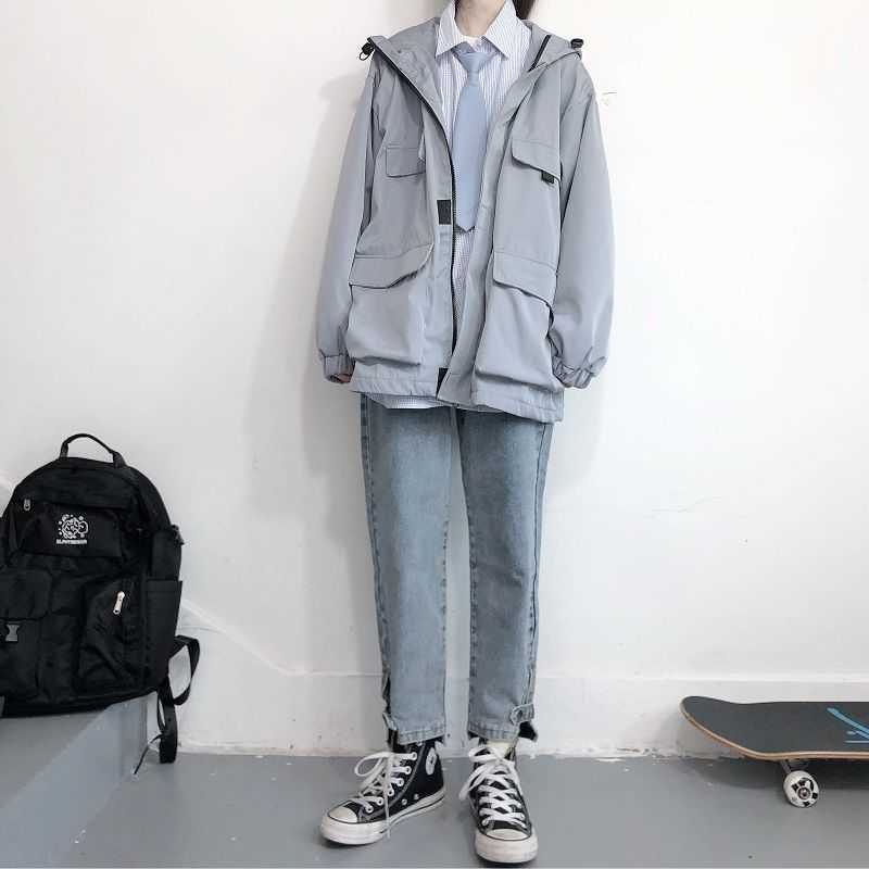 Women's Techwear jacket trend spring autumn Korean oversize Cargo all-match baseball uniform tooling style punk wear 210526