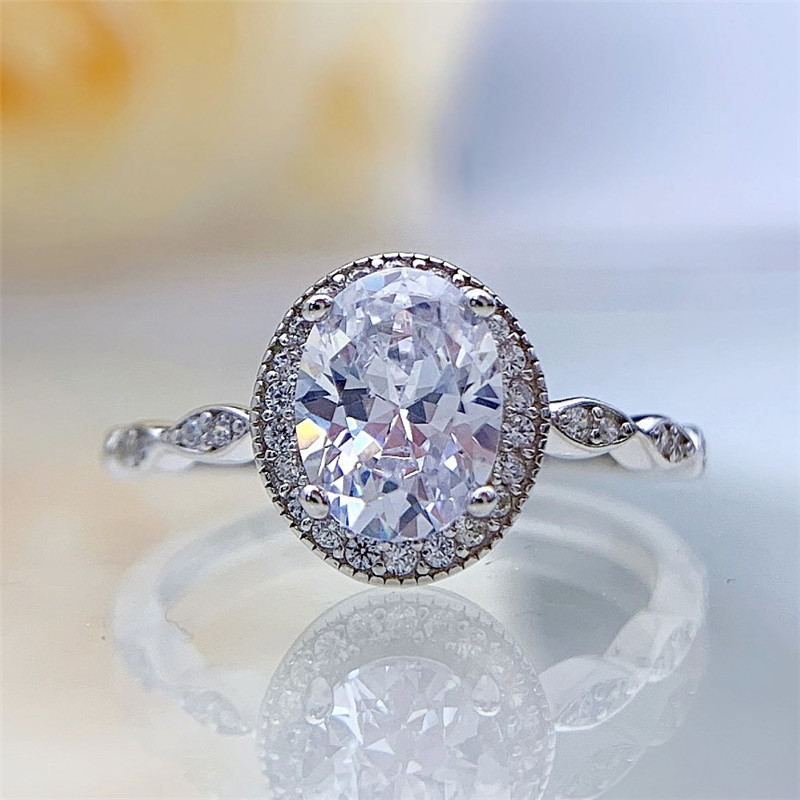 Size 5-10 Luxury Jewelry Wedding Rings 925 Sterling Silver Oval Cut White Topaz Rose Gold CZ Diamond Handmade Eternity Party Women Bridal Ring Set For