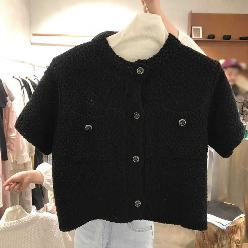 Nomikuma Korean Causal Women Knitwear Short Sleeve Single Breasted O-neck Knitted Coat Fashion Cardigan Jacket 6B154 210928