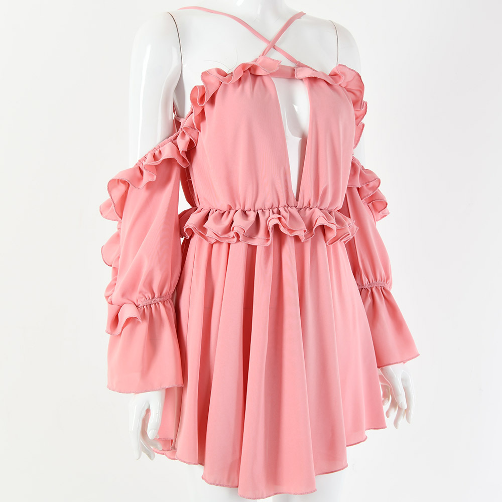 Summer Sexy Dress Women Long Sleeve Off The Shoulder Ruffled Dress Style Backless Holiday and Vocation Dress Women#0079 210409