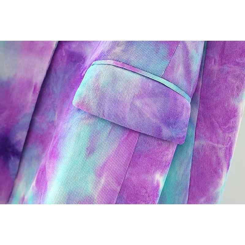 tie dye women elegant loose purple blazers fashion ladies casual long jacket suits boho female chic blazer girls 210430