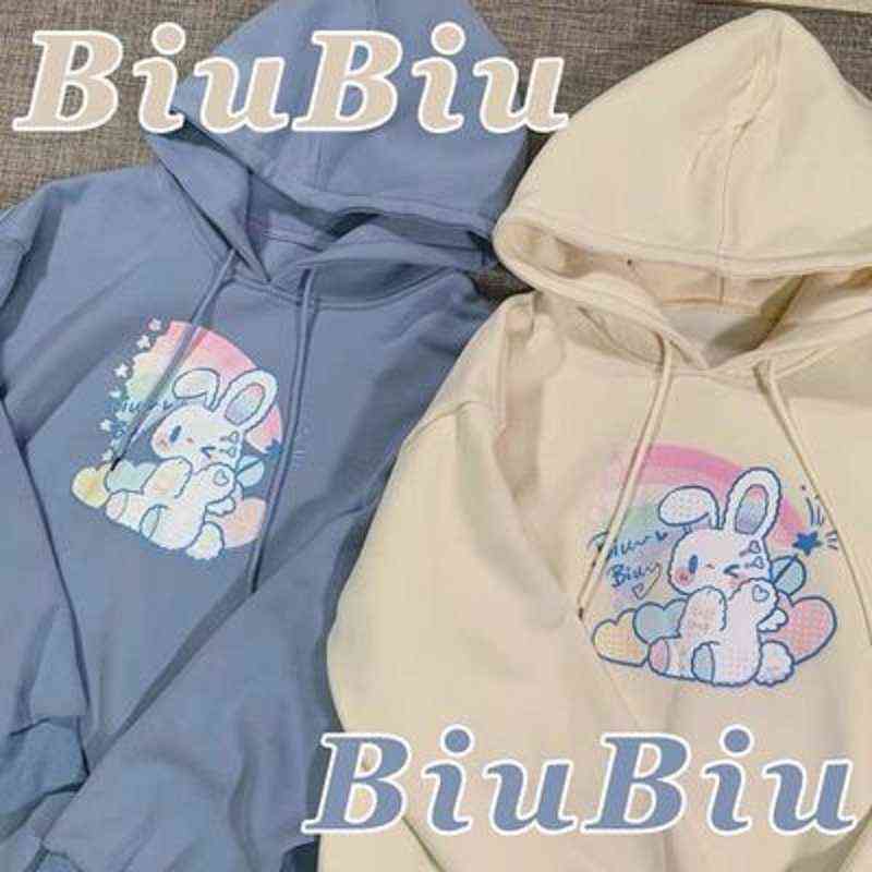 HOUZHOU Kawaii Anime Hoodie Autumn Fashion Rabbit Print Women Hoodies Cute Long Sleeve Loose Oversized Pullover Women 211104wtt