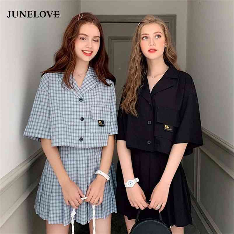 Summer Women Sets Harajuku Preppy Style Short Sleeve Plaid Shirt +Pleat Skirt Cute Set Vintage Girl Suits 210519, Two pcs set black
Summer Women Sets Harajuku Preppy Style Short Sleeve Plaid Shirt +Pleat Skirt Cute Set Vintage Girl Suits 210519, Two pcs set black