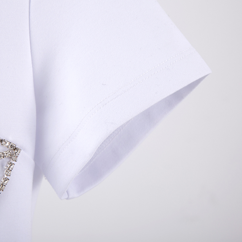 Patchwork Diamond Short Tops For Women O Neck Sleeve Casual T Shirt Female Fashion Clothing Summer 210524