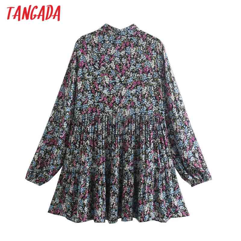 Fashion Women Flowers Print Shirt Buttons Long Sleeve Ladies Mini Dress 5Z66 210416