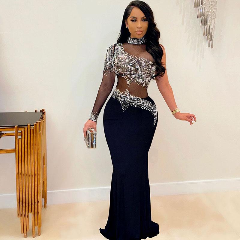 Casual Dresses Sexy Crystal Rhinestone Bodycon Maxi Dress Women Wedding Evening One Sleeve Mesh See Through Patchwork Night Party Club, Black
Casual Dresses Sexy Crystal Rhinestone Bodycon Maxi Dress Women Wedding Evening One Sleeve Mesh See Through Patchwork Night Party Club, Black