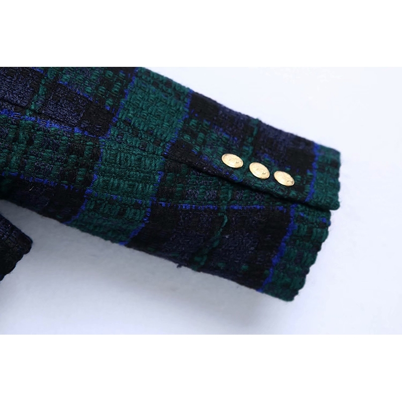 Vintage Women Tweed Plaid Jackets Spring-Autumn Fashion Ladies Patchwork Short Coats Streetwear Female Chic Outerwear 210430