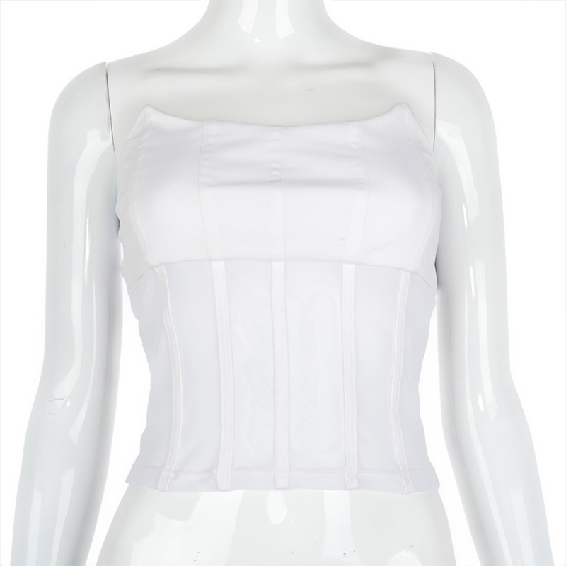 NewAsia See Through Corset Top Women Solid Color Strapless Mesh Patchwork Bustier Top Ladies Basic Bodycon Sexy Casual Outfits 210413