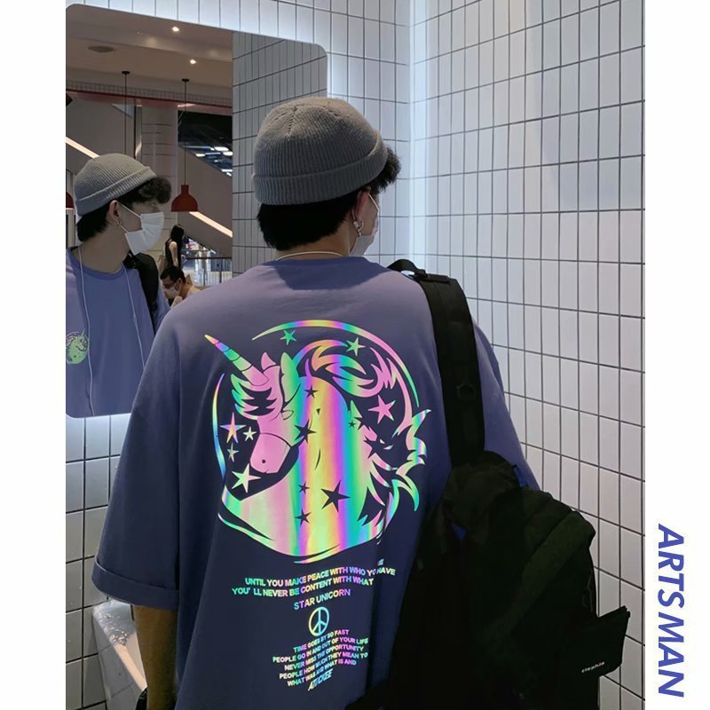 Unicorn short sleeve t-shirt men' summer fashion brand loose half net red trend couple reflective 5-point T-shirt, 5501 purple
Unicorn short sleeve t-shirt men' summer fashion brand loose half net red trend couple reflective 5-point T-shirt, 5501 purple