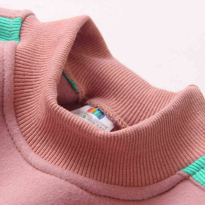 Autumn Winter Warm 2-9 10 Years Gift Long Sleeve Plus Velvet Thickening Kids Baby Girls Christmas Loose Stripe Sweatshirt 211029