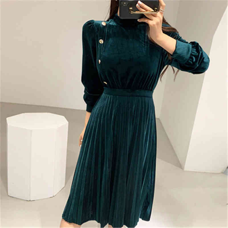 Retro Palace Style Velvet Office Lady Sexy Slim Elegant OL Work Wear Fashion Chic High Waist Women Long Dresses 210421