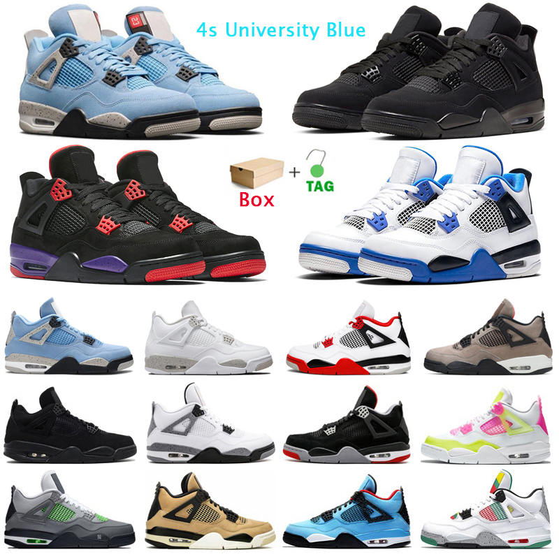 Basketball Shoes Jumpman 4s University Blue 4 White Cement Fire Red Taupe Haze Royalty Black Cat Mens Trainers Sport Sneakers with box
Basketball Shoes Jumpman 4s University Blue 4 White Cement Fire Red Taupe Haze Royalty Black Cat Mens Trainers Sport Sneakers with box