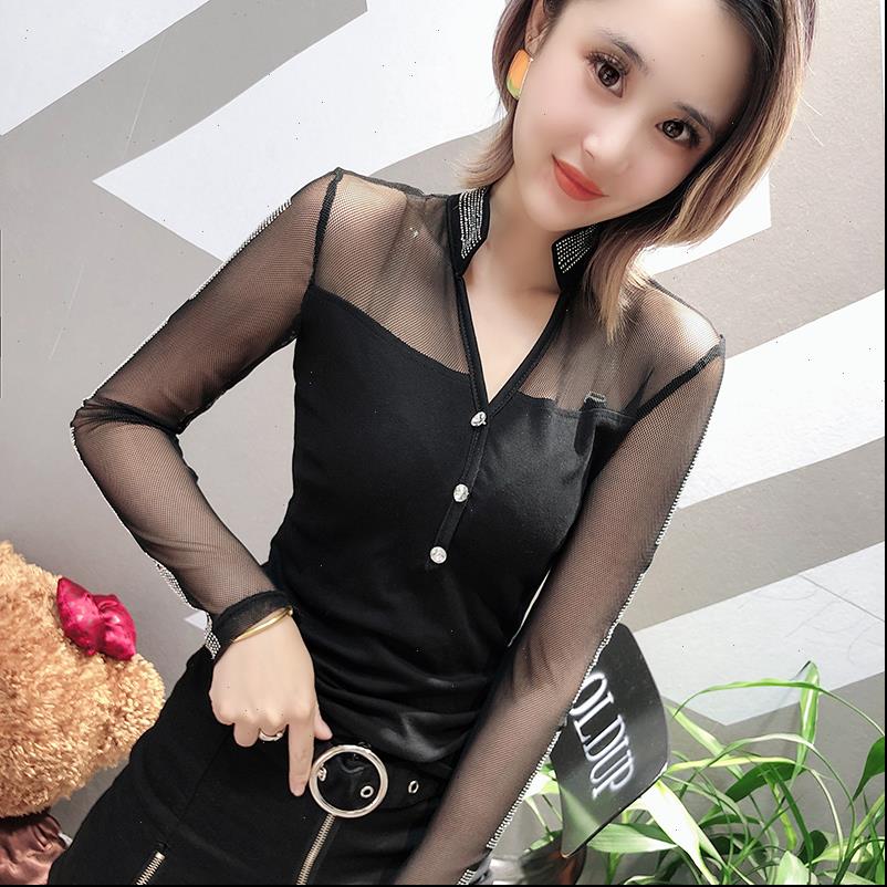 v neck black spring women shirt long sleeved blusas mesh transparent blouse sleeve womens 166a, White
v neck black spring women shirt long sleeved blusas mesh transparent blouse sleeve womens 166a, White