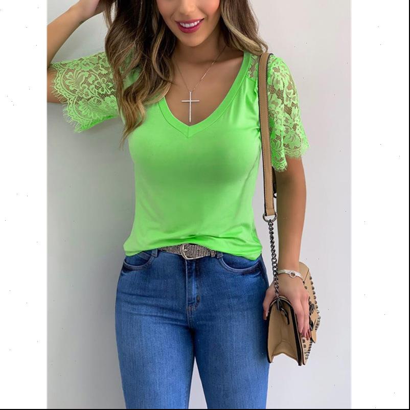 womens t shirts summer women shirt casual short sleeve v neck lace slim tee lady clothes green black femme, White 
womens t shirts summer women shirt casual short sleeve v neck lace slim tee lady clothes green black femme, White
