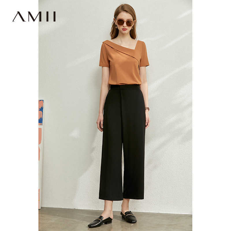 Minimalism High Waist Pants Elegant Office Lady Solid Button Pockets Female Loose 12030171 210527