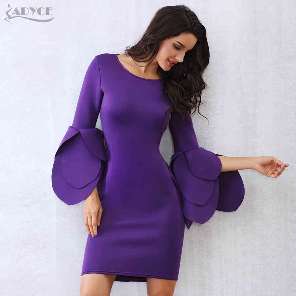 Autumn Women Violet Black Celebrity Evening Party Dress Long Petal Sleeve Mini Elegant Runway Club Vestidos 210423