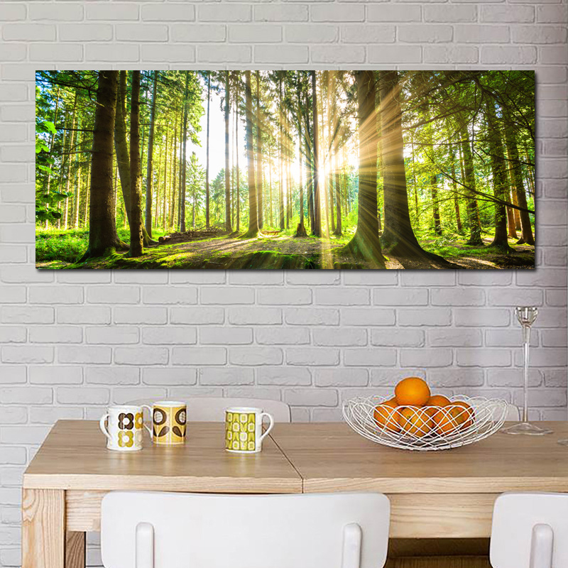 Modern Big Size Canvas Painting Natural Green Tree Forest Sunset Landscape Posters and Prints Wall Art Picture For Living Room