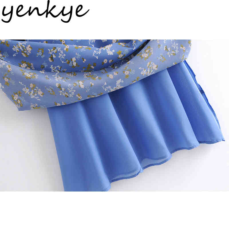 YENKYE Vintage Prairie Chic Floral Print Dress Women O Neck Short Sleeve A-line Holiday Long Dress Female Summer Chiffon Robe 210515