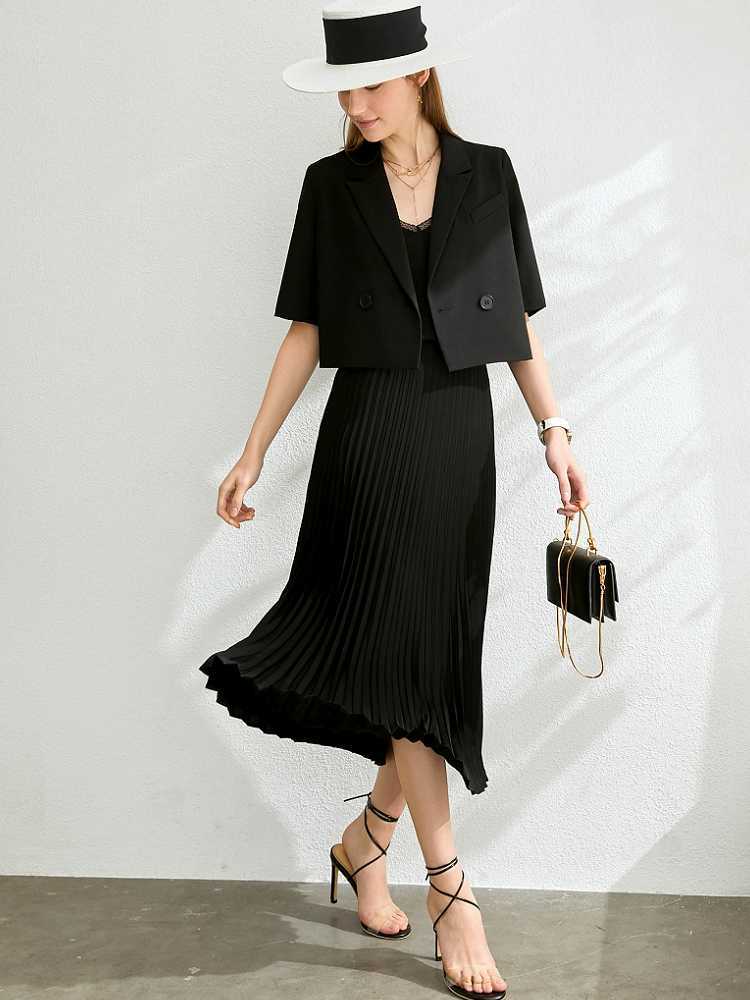 Spring Summer Office Wear White Black Long Skirt Vintage England Preppy Style Elastic Waist Basic Accordion Pleated Skirts 210619