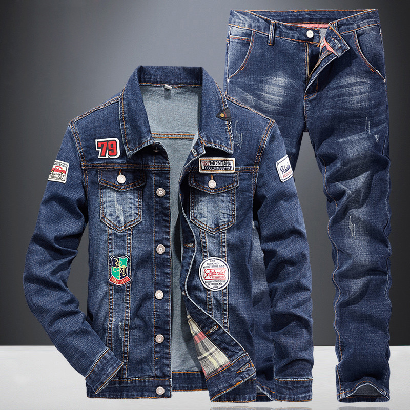 Fashion Tracksuits Men's 2 Piece Sets Spring Autumn Badge Patch Design Blue Denim Jacket + Pants Slim Men and Women Jeans Set Ropa Hombre, Gray
Fashion Tracksuits Men's 2 Piece Sets Spring Autumn Badge Patch Design Blue Denim Jacket + Pants Slim Men and Women Jeans Set Ropa Hombre, Gray