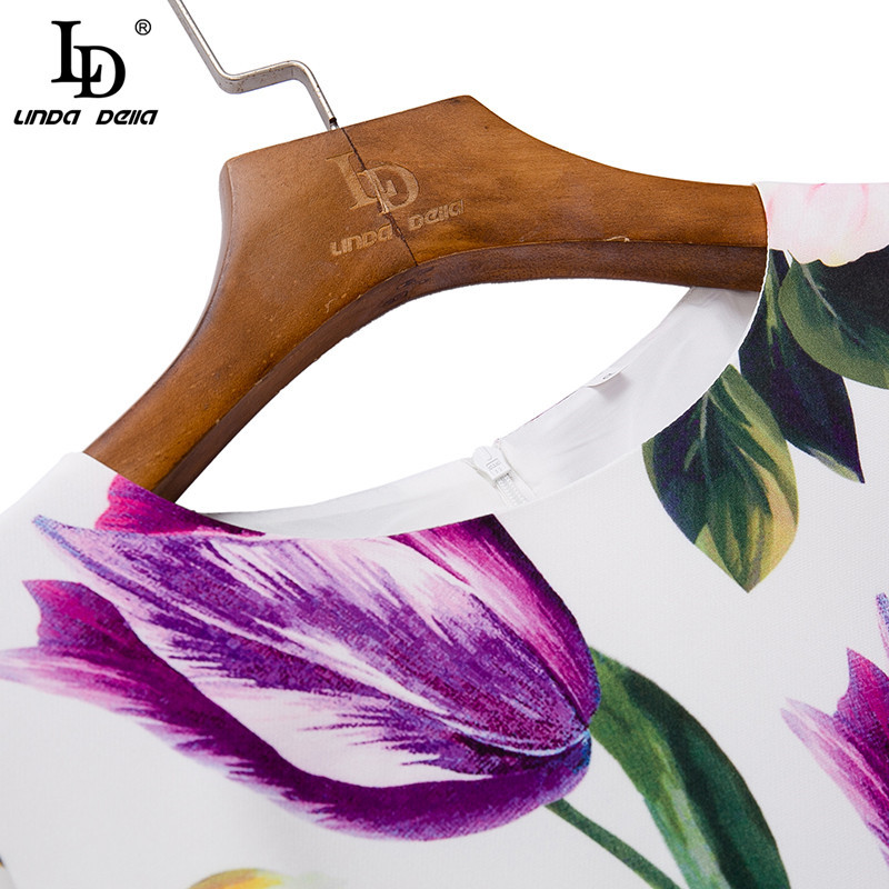 Fashion Runway Summer Vintage Mini Dress Women Short Sleeve O-Neck Flower Print Ladies Holiday Party Vestid 210522