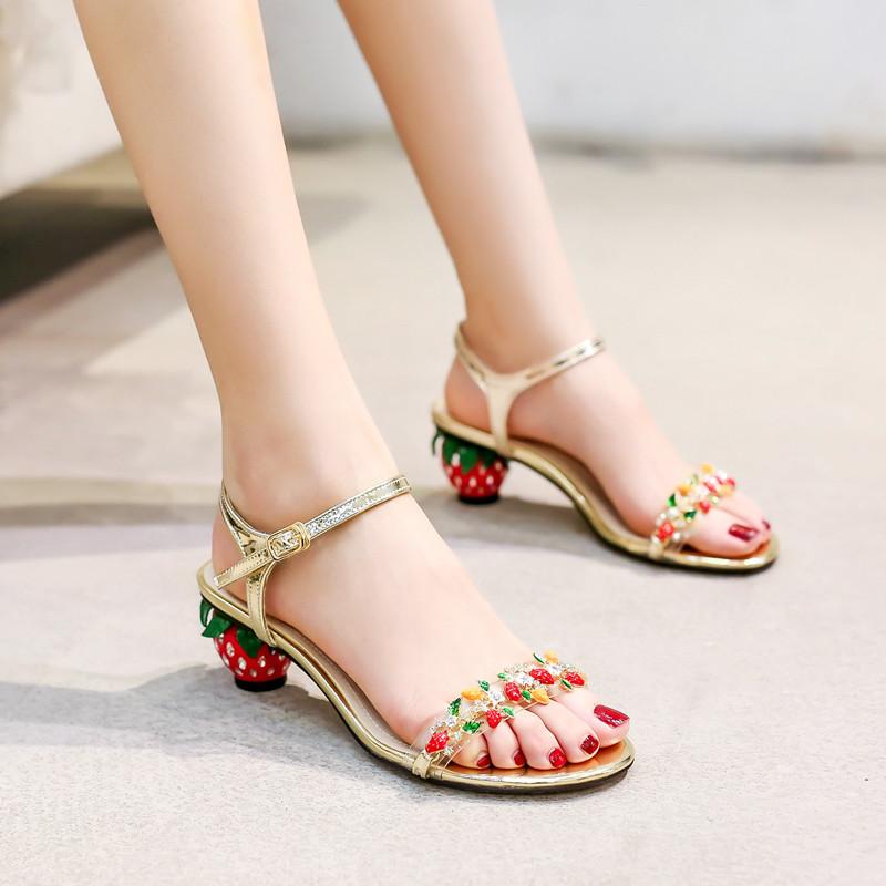 Summer Women's Sandals Strawberry Heel Fashion Thick Small Size Shoes Block, Gold
Summer Women's Sandals Strawberry Heel Fashion Thick Small Size Shoes Block, Gold