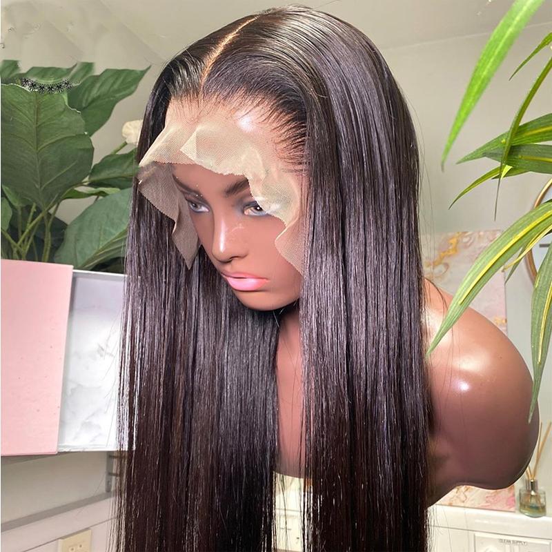 

180% Density Jet Black Color Silky Straight Lace Front Wig For Women With Baby Hair Daily Heat Temperature Glueless Synthetic Wigs, As pic