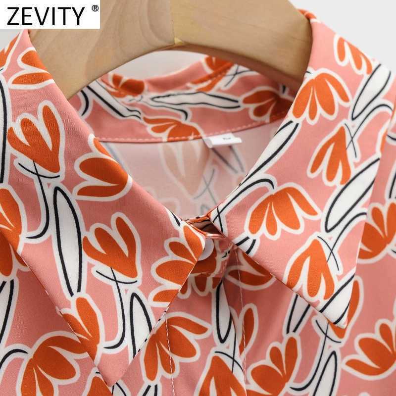 Zevity Women Vintage Turn Down Collar Floral Print Shirts Office Ladies Long Sleeve Business Blouse Chic Female Tops LS9170 210603