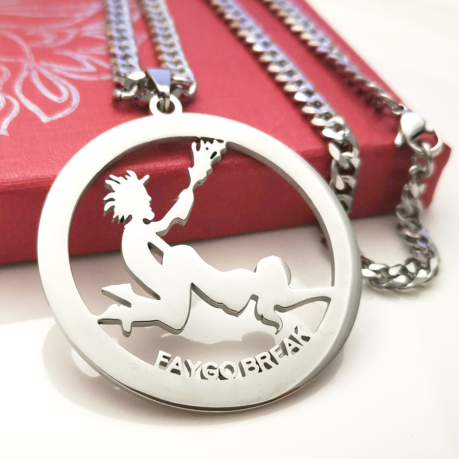 Polished Big 45mm Faygo Break Charm Silver Stainless Steel ICP Pendant Mens Necklace Curb Chain 5mm 24''