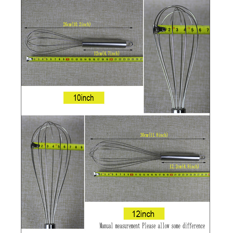 Stainless Steel Balloon Wire Whisk Tools Blending Whisking Beating Stirring Egg Beater Durable 4 Sizes 6-inch/8-inch/10-inch/12-inch Hand held JY0352