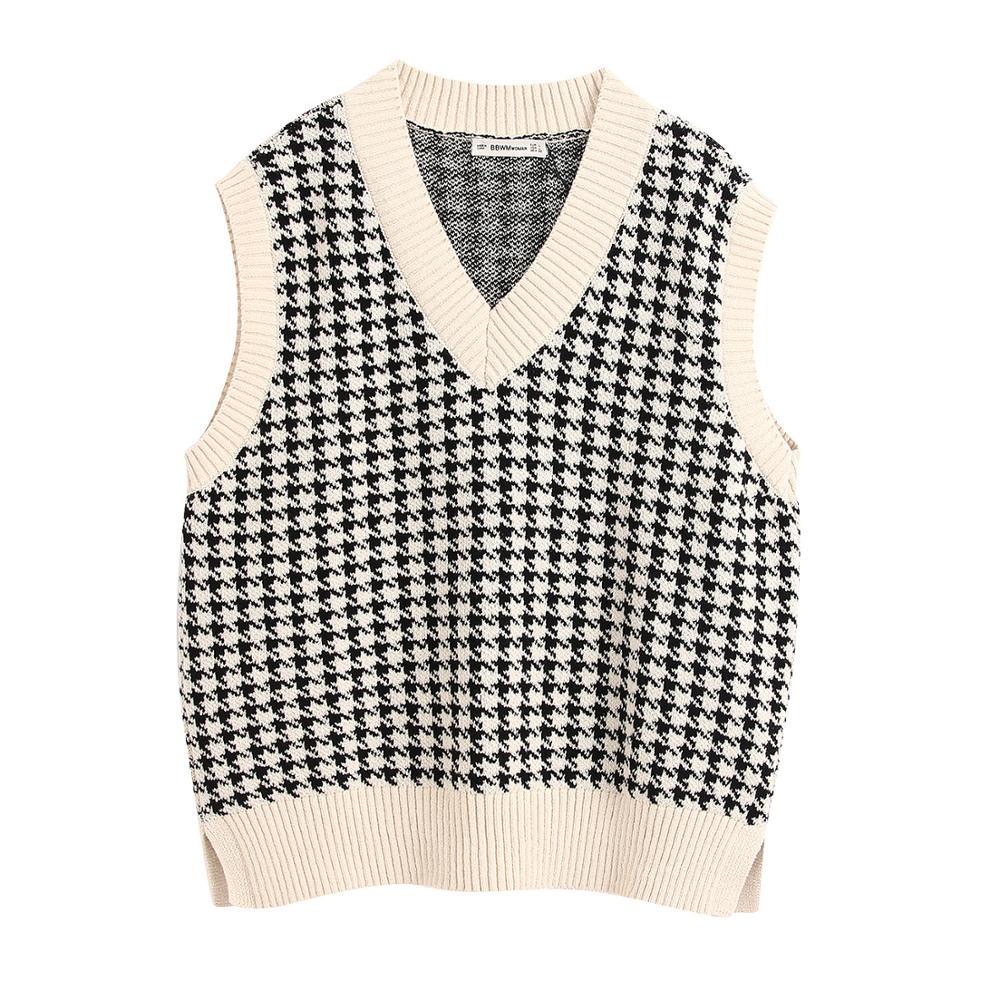 Women' Vest Fashion Oversized Knitted Vest Sweater V-neck Sleeveless Houndstooth Loose Pullovers Waistcoat Chic Tops 210521, Ivory
Women' Vest Fashion Oversized Knitted Vest Sweater V-neck Sleeveless Houndstooth Loose Pullovers Waistcoat Chic Tops 210521, Ivory