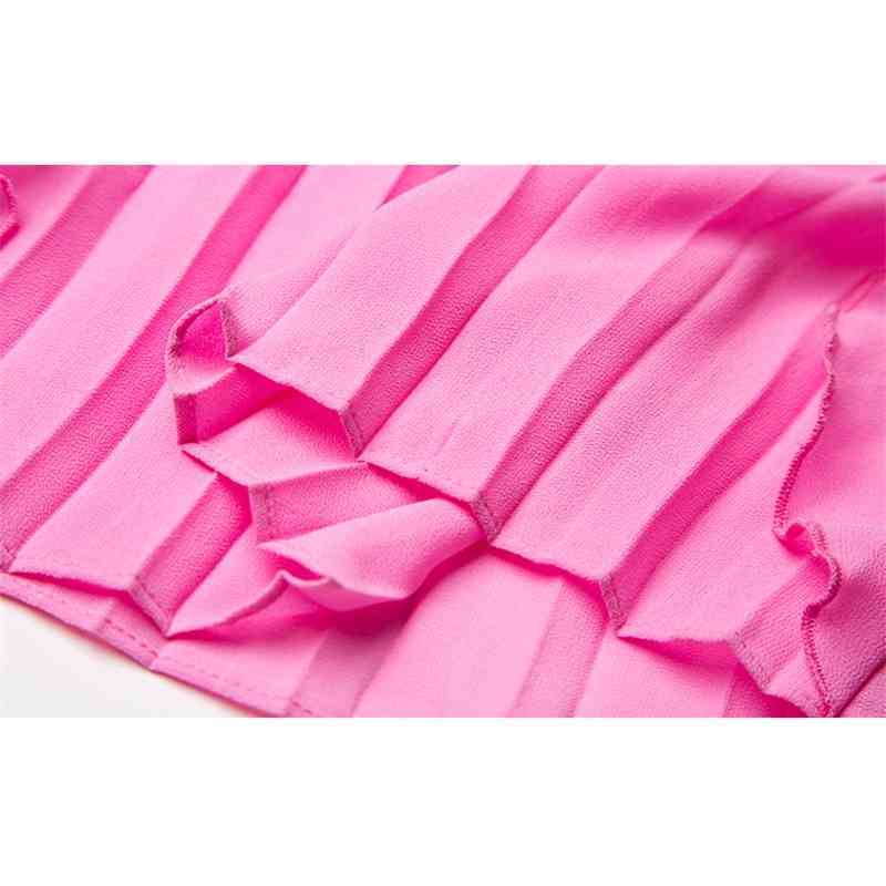 Elegant Summer Fashion Runway Women Dress Butterfly Sleeve Lace Ruffles Bohemian Solid Pink Ladies Midi Dresses 210522