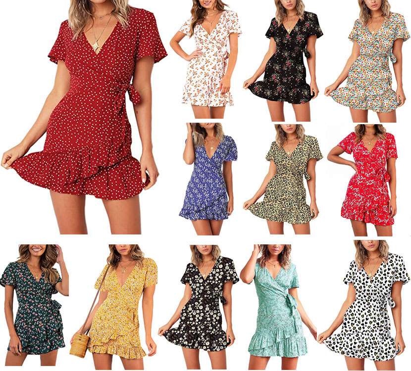 2021 Women Short Sleeve Print Dress Casual Summer V Neck High Waist Beach Holiday Mini Dresses, T11
2021 Women Short Sleeve Print Dress Casual Summer V Neck High Waist Beach Holiday Mini Dresses, T11