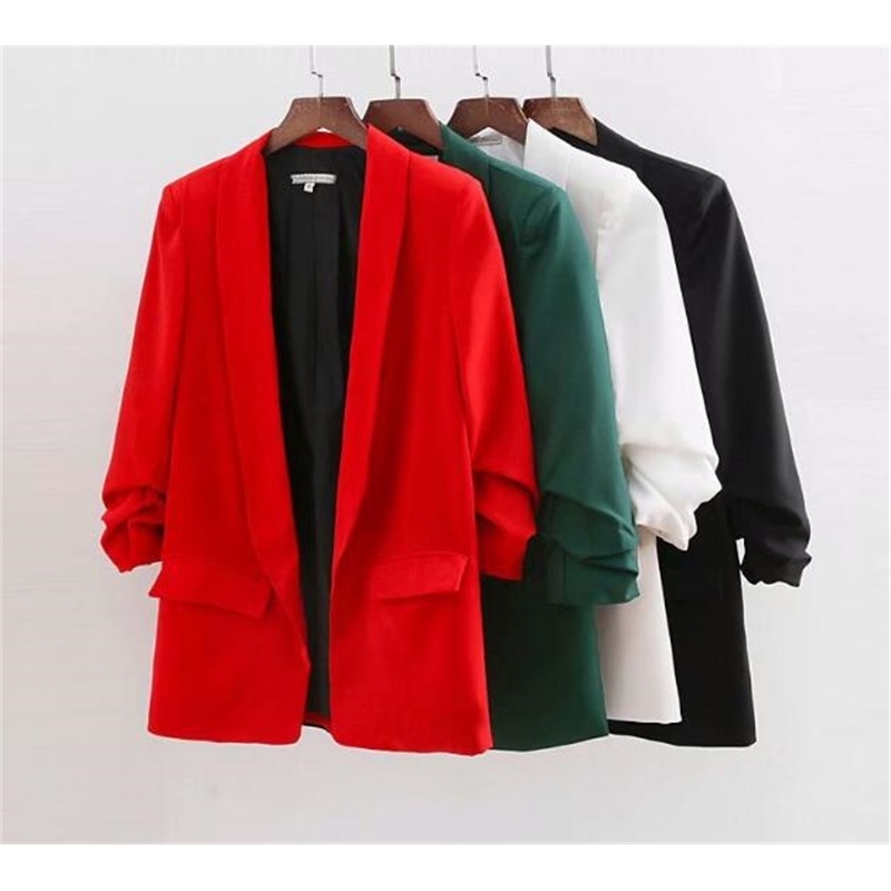 Chic Candy Solid Color Ruched Cuff Mid Long Blazer With Lining Woman Shawl Collar Slim fit Suit Casual Jacket Coat Outerwear 210429