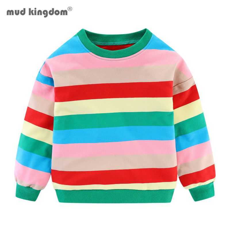 Mudkingdom Cute Big Girls Sweatshirts Rainbow Children Spring Clothes Boys Stripe Colorful Autumn Kids 210615