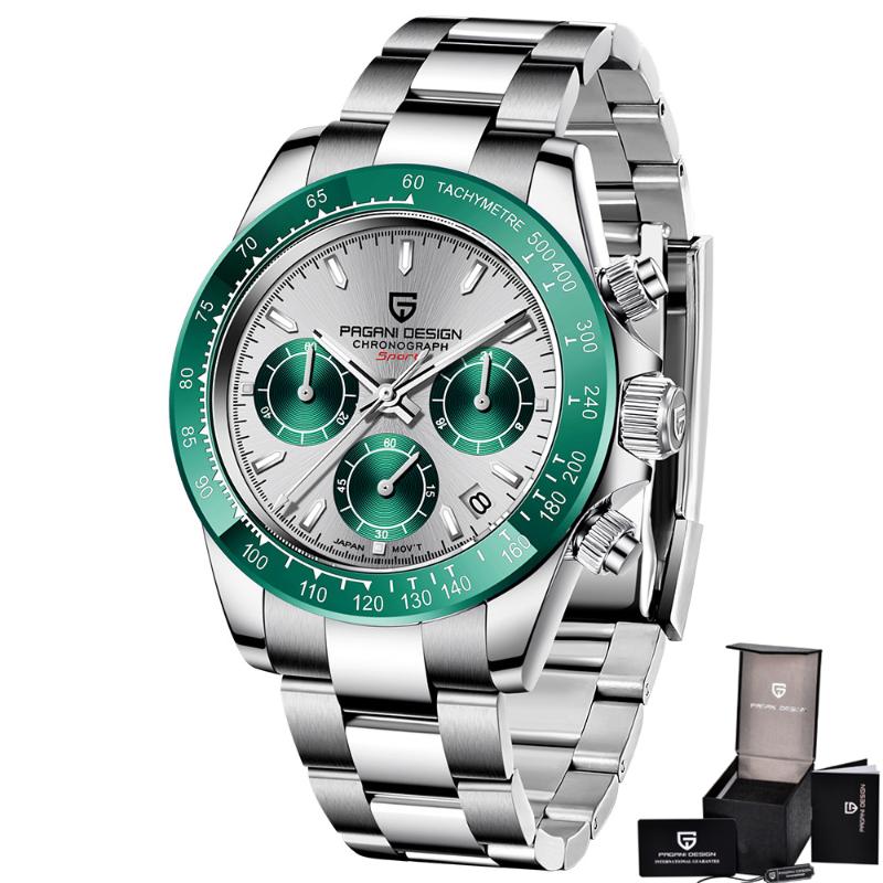 Wristwatches Chronograph Diver Automatic Watch Men Green Bezel Pagani Design Mechanical Watches Man 10Bar Waterproof Sports Wristwatch Reloj, Silver
Wristwatches Chronograph Diver Automatic Watch Men Green Bezel Pagani Design Mechanical Watches Man 10Bar Waterproof Sports Wristwatch Reloj, Silver