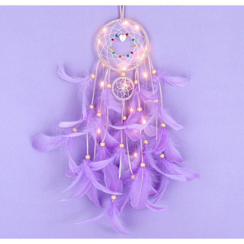 Dream Catcher Handmade Feathers Ornament Wall Car Hanging Decor With String Light Decoration Home Adornment Dreamcatcher Gifts