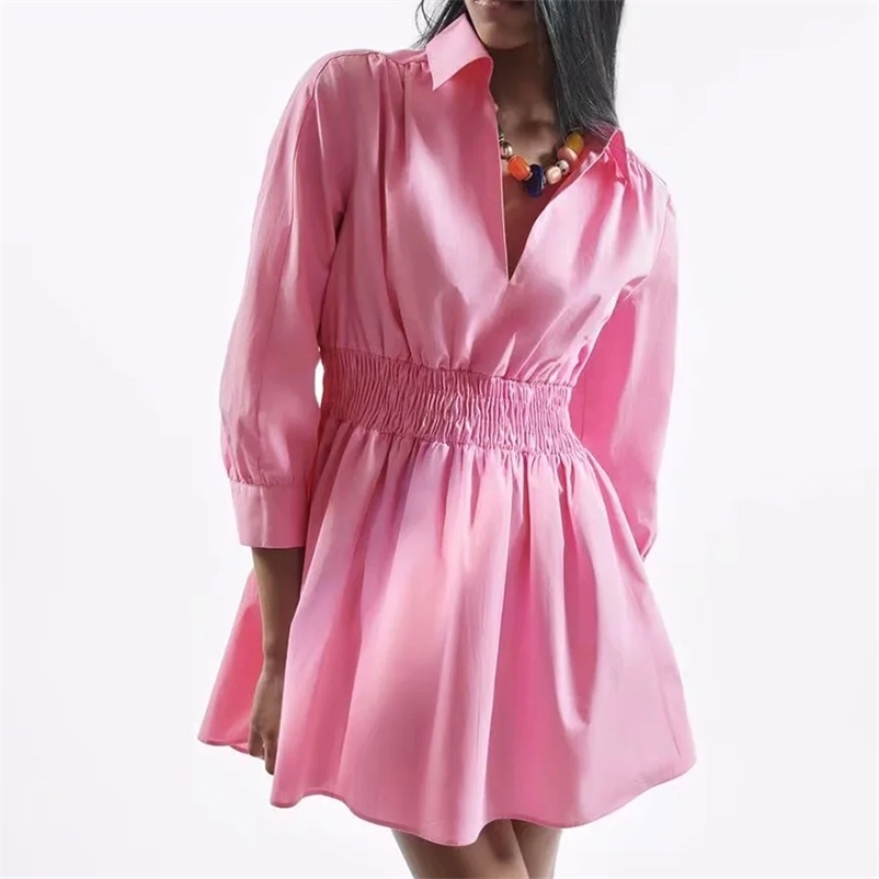 women slim dress summer Three Quarter turn down collar elastic waist mini female A-line pleated 210524, Pink
women slim dress summer Three Quarter turn down collar elastic waist mini female A-line pleated 210524, Pink