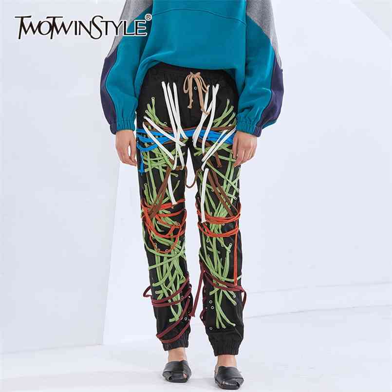 Colorful Pants For Women High Waist Patchwork Bandage Cross Streetwear Harem Trousers Female Autumn Clothing 210521
Colorful Pants For Women High Waist Patchwork Bandage Cross Streetwear Harem Trousers Female Autumn Clothing 210521