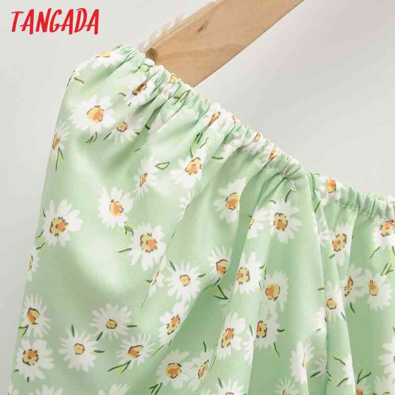 Summer Women Green Floral Off Shoulder Sweet Short Sleeve Ladies Mini Dress Vestidos 1F108 210416