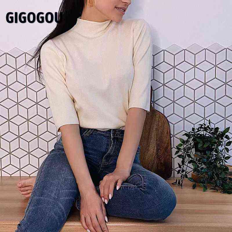 GIGOGOU Spring Autumn Women Sweater Solid Half Sleeve Knitted Pullovers Top Fall Chic Female Jumper Jersey Shirt Pull Femme 211109