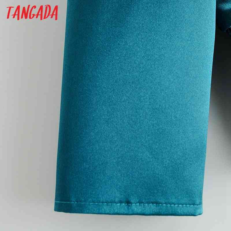 Women Retro Solid Satin Crop V Neck Chic Female Slim Shirt Tops 1F79 210416